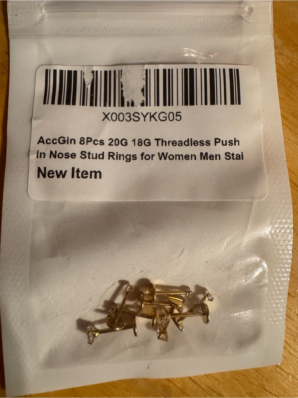 8 pcs Gold Tone Nose Studs Rhinestone